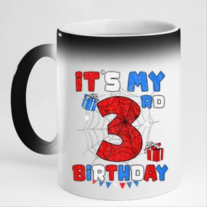 ItS My 3rd Birthday Spider Theme Party 3 Year Old 11oz Black Color Changing Mug