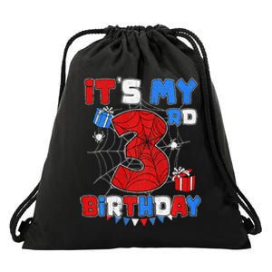 ItS My 3rd Birthday Spider Theme Party 3 Year Old Drawstring Bag