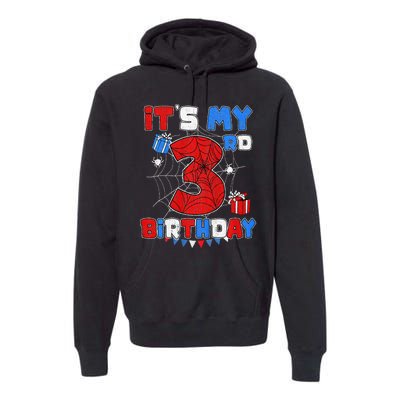 ItS My 3rd Birthday Spider Theme Party 3 Year Old Premium Hoodie