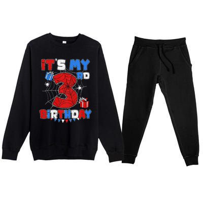 ItS My 3rd Birthday Spider Theme Party 3 Year Old Premium Crewneck Sweatsuit Set