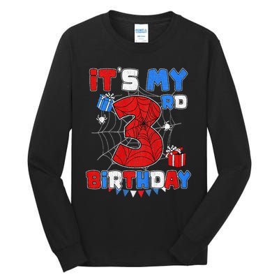 ItS My 3rd Birthday Spider Theme Party 3 Year Old Tall Long Sleeve T-Shirt