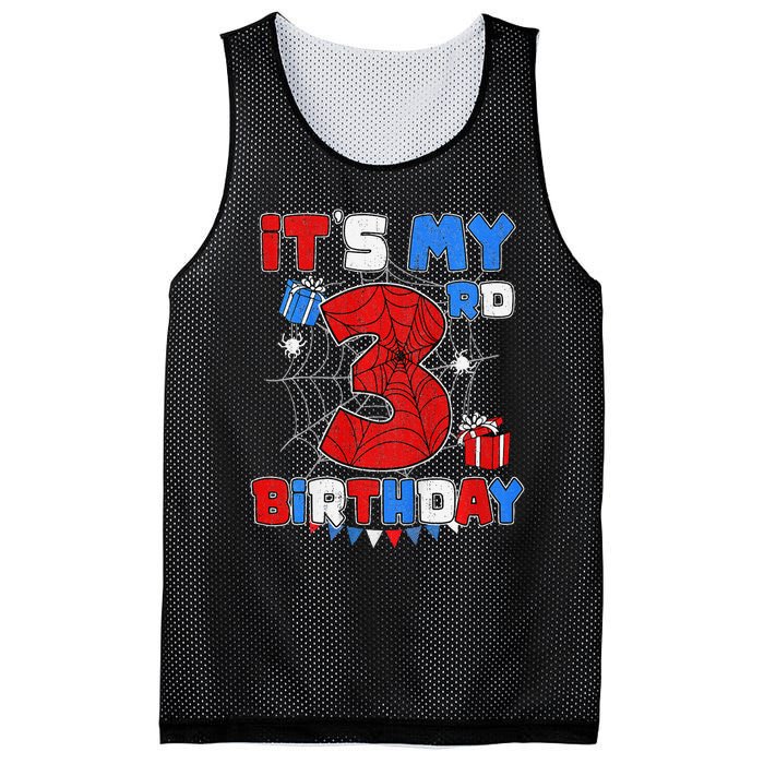 ItS My 3rd Birthday Spider Theme Party 3 Year Old Mesh Reversible Basketball Jersey Tank