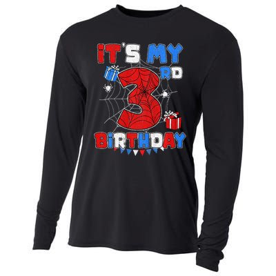 ItS My 3rd Birthday Spider Theme Party 3 Year Old Cooling Performance Long Sleeve Crew