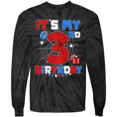 ItS My 3rd Birthday Spider Theme Party 3 Year Old Tie-Dye Long Sleeve Shirt