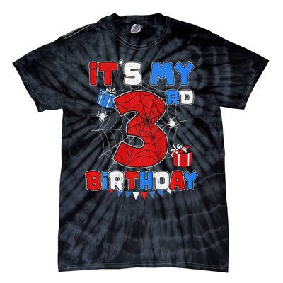 ItS My 3rd Birthday Spider Theme Party 3 Year Old Tie-Dye T-Shirt