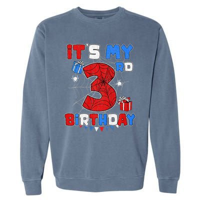 ItS My 3rd Birthday Spider Theme Party 3 Year Old Garment-Dyed Sweatshirt