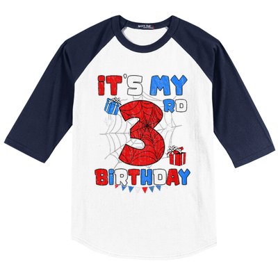 ItS My 3rd Birthday Spider Theme Party 3 Year Old Baseball Sleeve Shirt