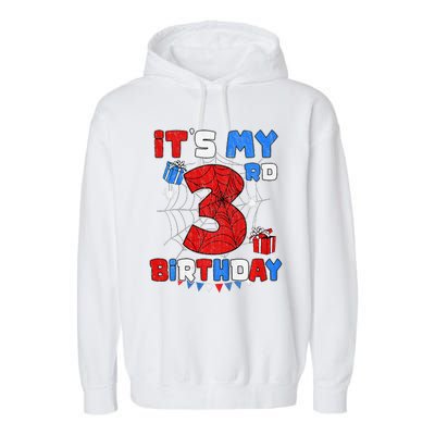 ItS My 3rd Birthday Spider Theme Party 3 Year Old Garment-Dyed Fleece Hoodie