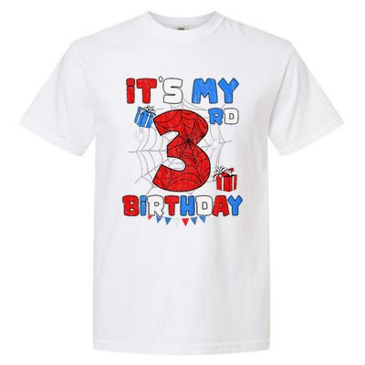 ItS My 3rd Birthday Spider Theme Party 3 Year Old Garment-Dyed Heavyweight T-Shirt