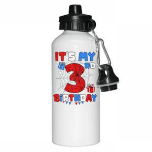 ItS My 3rd Birthday Spider Theme Party 3 Year Old Aluminum Water Bottle