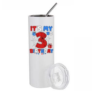 ItS My 3rd Birthday Spider Theme Party 3 Year Old Stainless Steel Tumbler