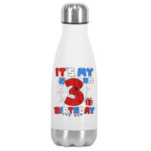 ItS My 3rd Birthday Spider Theme Party 3 Year Old Stainless Steel Insulated Water Bottle