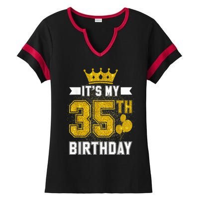 It's My 35th Birthday Party Bday 35 Years Old  And Woman Ladies Halftime Notch Neck Tee