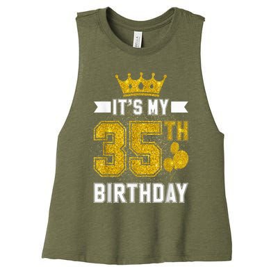 It's My 35th Birthday Party Bday 35 Years Old  And Woman Women's Racerback Cropped Tank