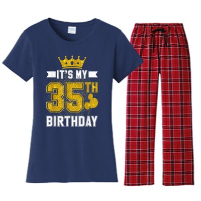 It's My 35th Birthday Party Bday 35 Years Old  And Woman Women's Flannel Pajama Set