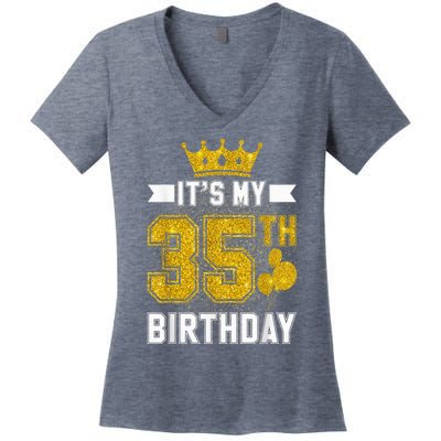 It's My 35th Birthday Party Bday 35 Years Old  And Woman Women's V-Neck T-Shirt