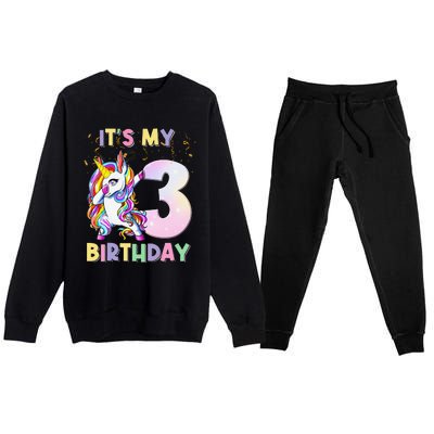 It's My 3rd Birthday Unicorn 3 Year Olds Outfit Premium Crewneck Sweatsuit Set