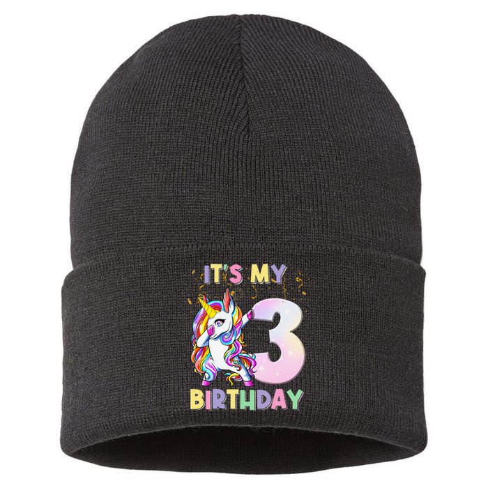 It's My 3rd Birthday Unicorn 3 Year Olds Outfit Sustainable Knit Beanie