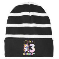 It's My 3rd Birthday Unicorn 3 Year Olds Outfit Striped Beanie with Solid Band