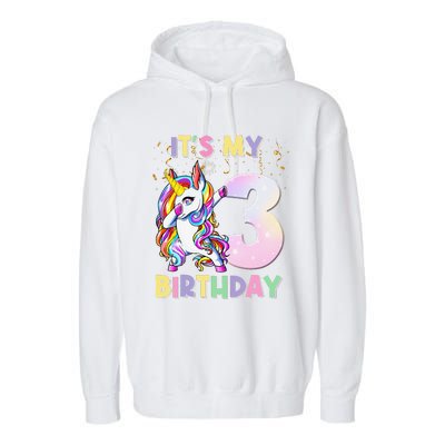 It's My 3rd Birthday Unicorn 3 Year Olds Outfit Garment-Dyed Fleece Hoodie