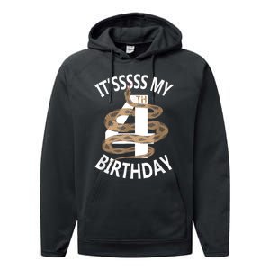 Its My 4th Birthday 4 Years Old Snake Boy And Girl Party Performance Fleece Hoodie