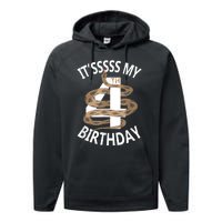 Its My 4th Birthday 4 Years Old Snake Boy And Girl Party Performance Fleece Hoodie