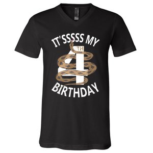 Its My 4th Birthday 4 Years Old Snake Boy And Girl Party V-Neck T-Shirt