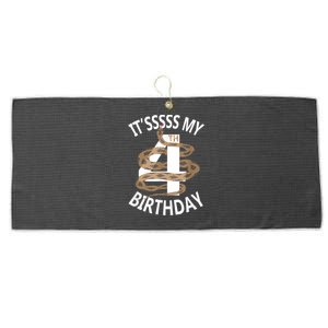 Its My 4th Birthday 4 Years Old Snake Boy And Girl Party Large Microfiber Waffle Golf Towel