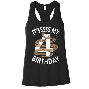 Its My 4th Birthday 4 Years Old Snake Boy And Girl Party Women's Racerback Tank