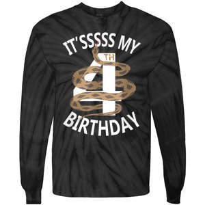 Its My 4th Birthday 4 Years Old Snake Boy And Girl Party Tie-Dye Long Sleeve Shirt