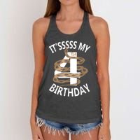 Its My 4th Birthday 4 Years Old Snake Boy And Girl Party Women's Knotted Racerback Tank