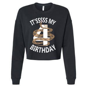 Its My 4th Birthday 4 Years Old Snake Boy And Girl Party Cropped Pullover Crew