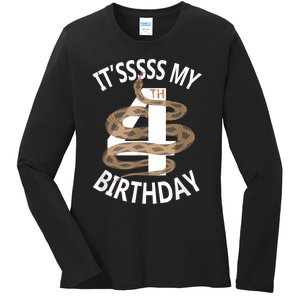 Its My 4th Birthday 4 Years Old Snake Boy And Girl Party Ladies Long Sleeve Shirt