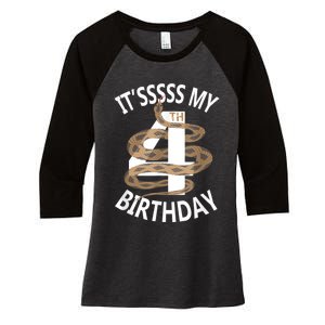 Its My 4th Birthday 4 Years Old Snake Boy And Girl Party Women's Tri-Blend 3/4-Sleeve Raglan Shirt