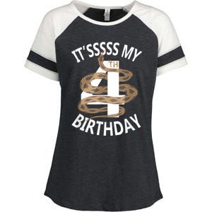 Its My 4th Birthday 4 Years Old Snake Boy And Girl Party Enza Ladies Jersey Colorblock Tee