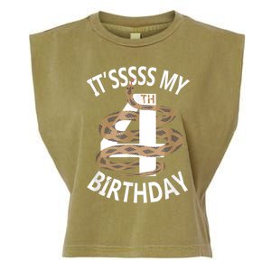 Its My 4th Birthday 4 Years Old Snake Boy And Girl Party Garment-Dyed Women's Muscle Tee