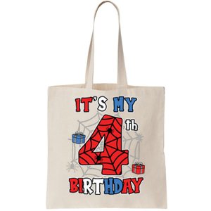 Its My 4th Birthday Spider Theme Party 4 Year Old Boy 3020 Tote Bag