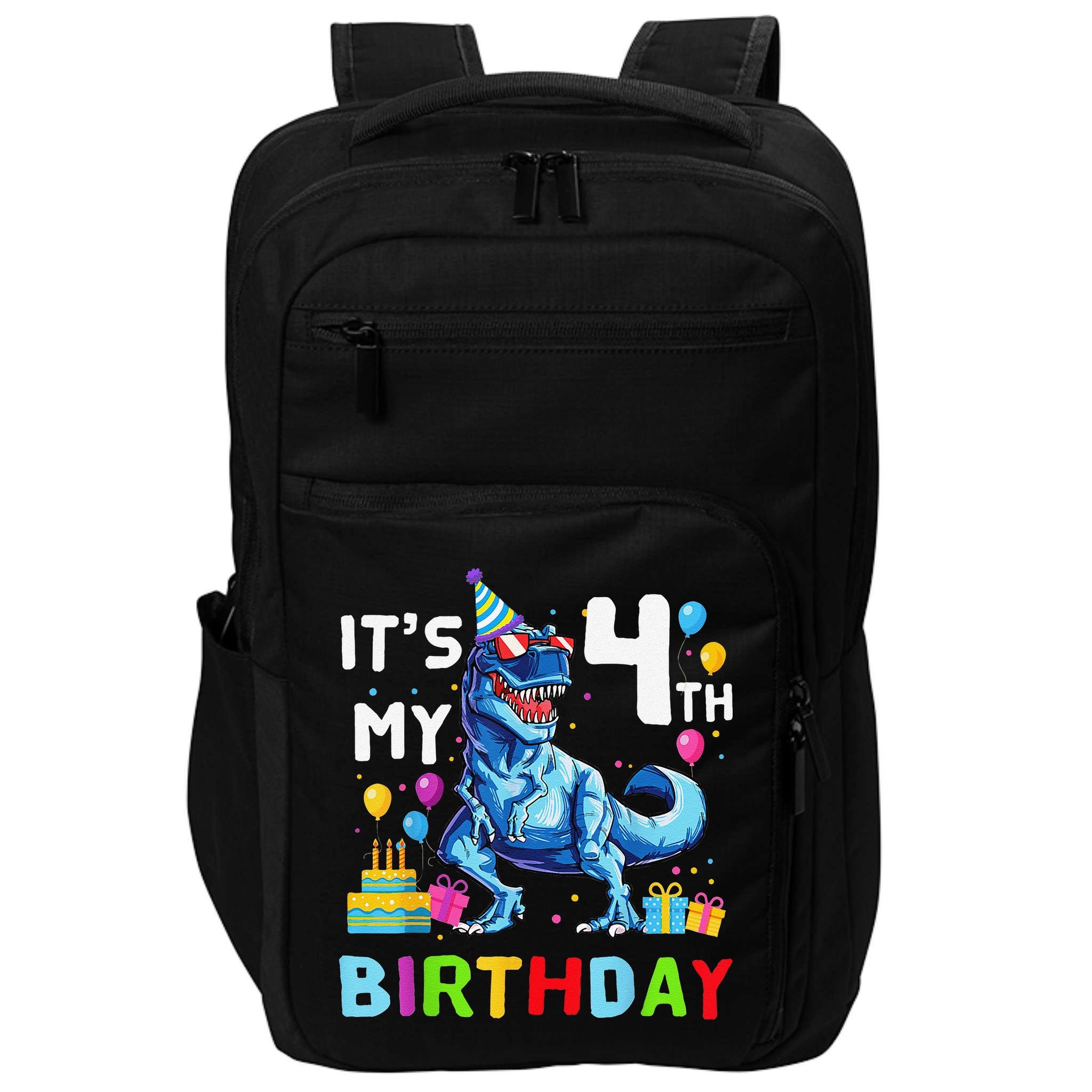 Its My 4th Birthday Happy 4 Year TRex Impact Tech Backpack