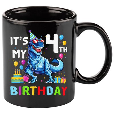 Its My 4th Birthday Happy 4 Year TRex 11oz C Handle Ceramic Mug