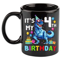 Its My 4th Birthday Happy 4 Year TRex 11oz C Handle Ceramic Mug