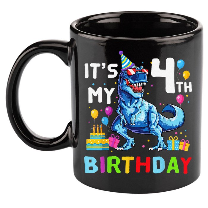 Its My 4th Birthday Happy 4 Year TRex 11oz C Handle Ceramic Mug