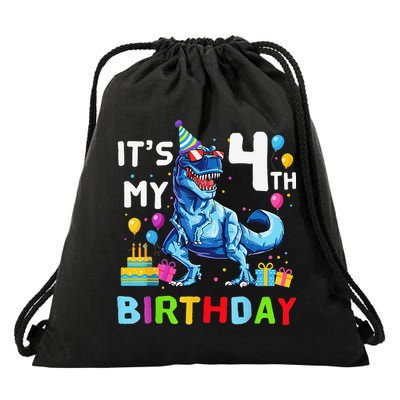 Its My 4th Birthday Happy 4 Year TRex Drawstring Bag