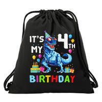 Its My 4th Birthday Happy 4 Year TRex Drawstring Bag