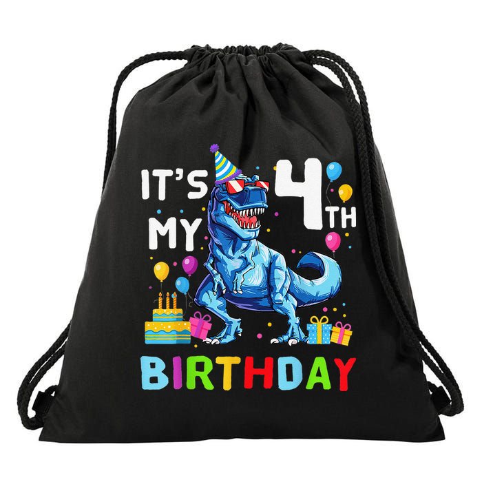 Its My 4th Birthday Happy 4 Year TRex Drawstring Bag