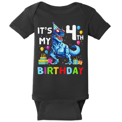 Its My 4th Birthday Happy 4 Year TRex Baby Bodysuit