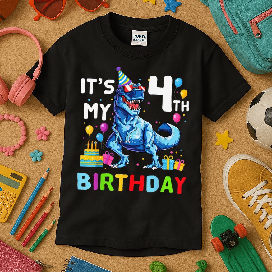 Its My 4th Birthday Happy 4 Year TRex Kids T-Shirt