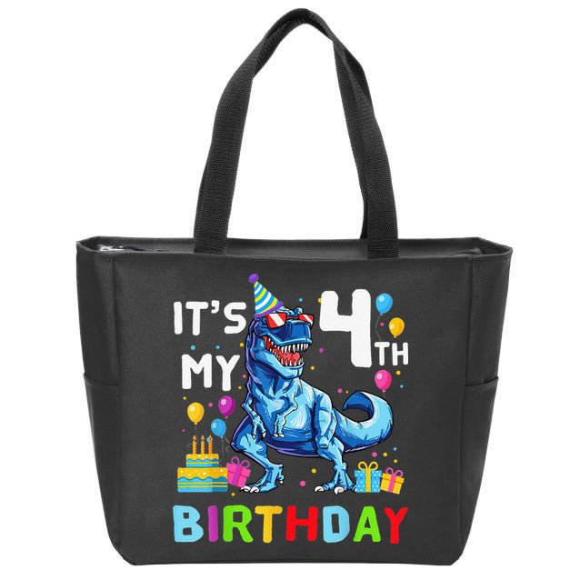 Its My 4th Birthday Happy 4 Year TRex Zip Tote Bag