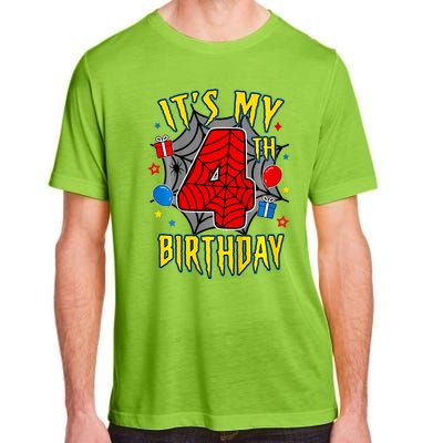 Its My 4th Birthday Spider Theme Party Turning 4yr Adult ChromaSoft Performance T-Shirt