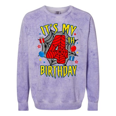 Its My 4th Birthday Spider Theme Party Turning 4yr Colorblast Crewneck Sweatshirt