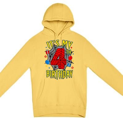 Its My 4th Birthday Spider Theme Party Turning 4yr Premium Pullover Hoodie